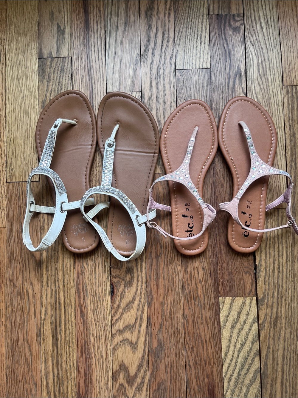 2 Pair Beaded T-Strap Sandals - White & Blush Pink (size 9 and 7/8 -both fit me)